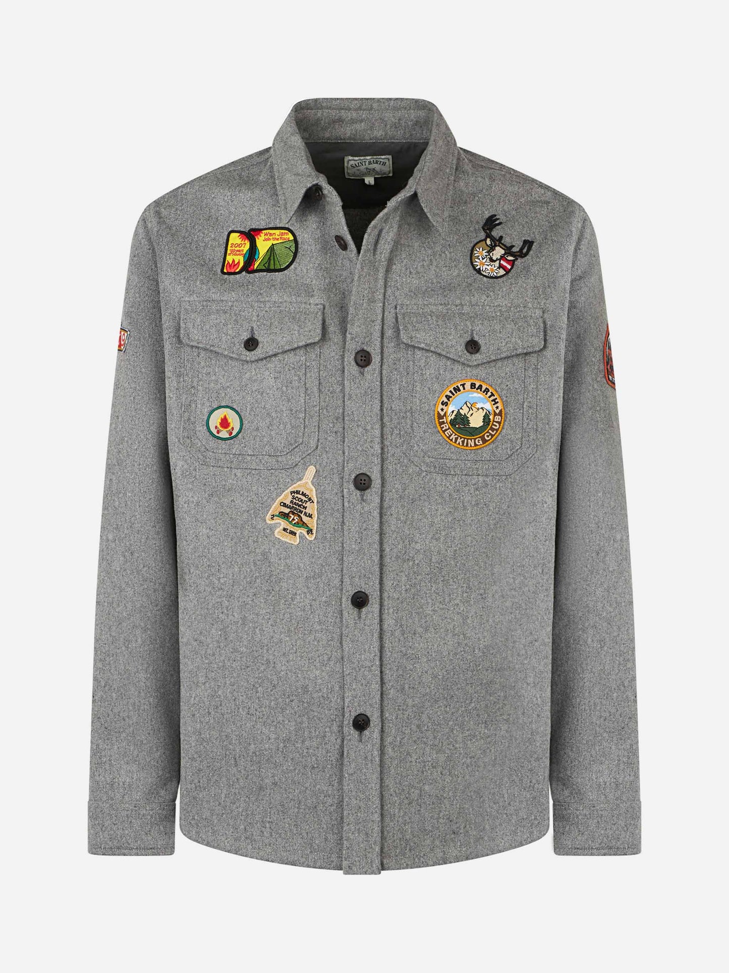 Man wooly grey overshirt with pockets and patches - MC2 Saint Barth