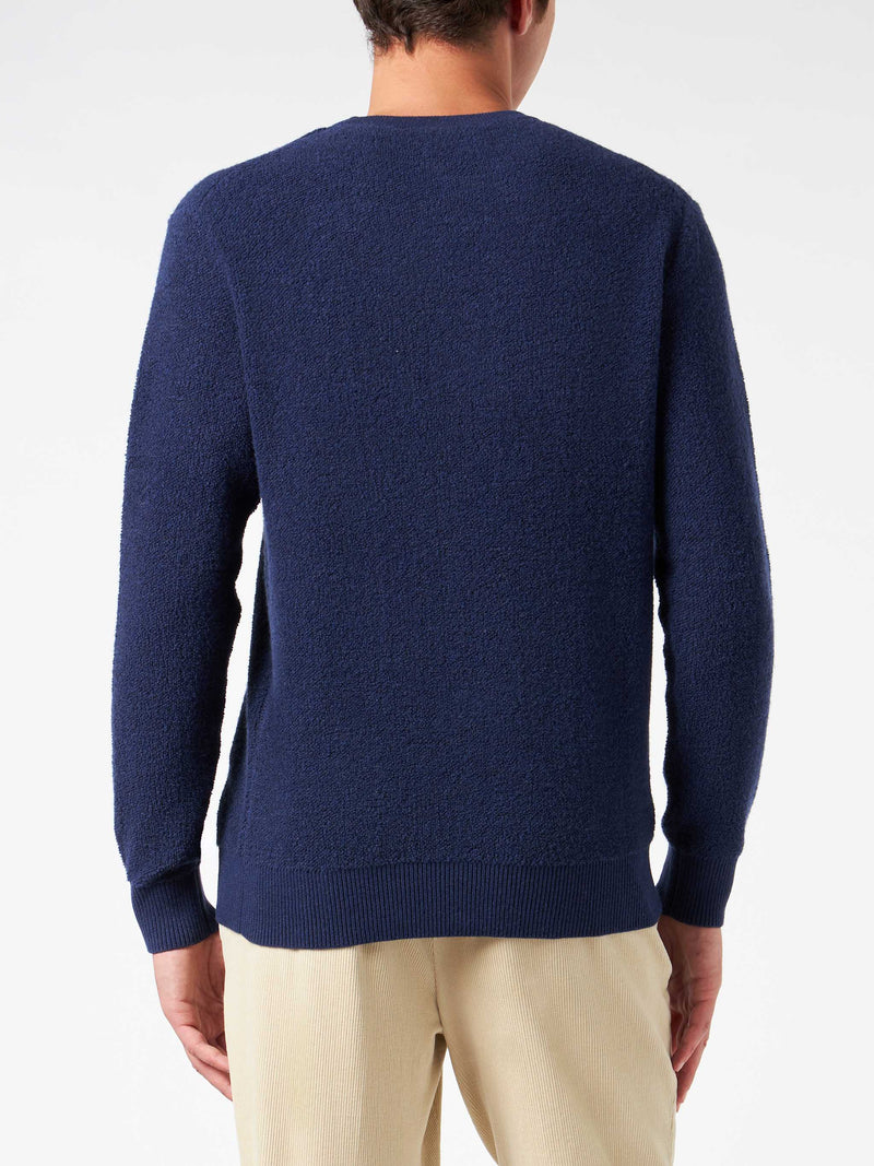 Man crewneck bluette bouclé sweater with Saint Barth Padel Club embroidery