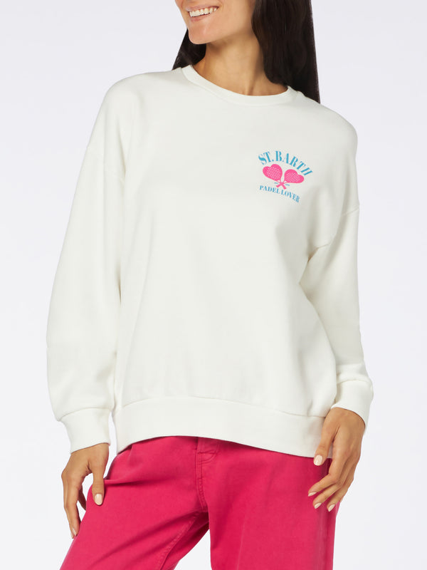 Woman fleece sweatshirt with St. Barth padel lover print