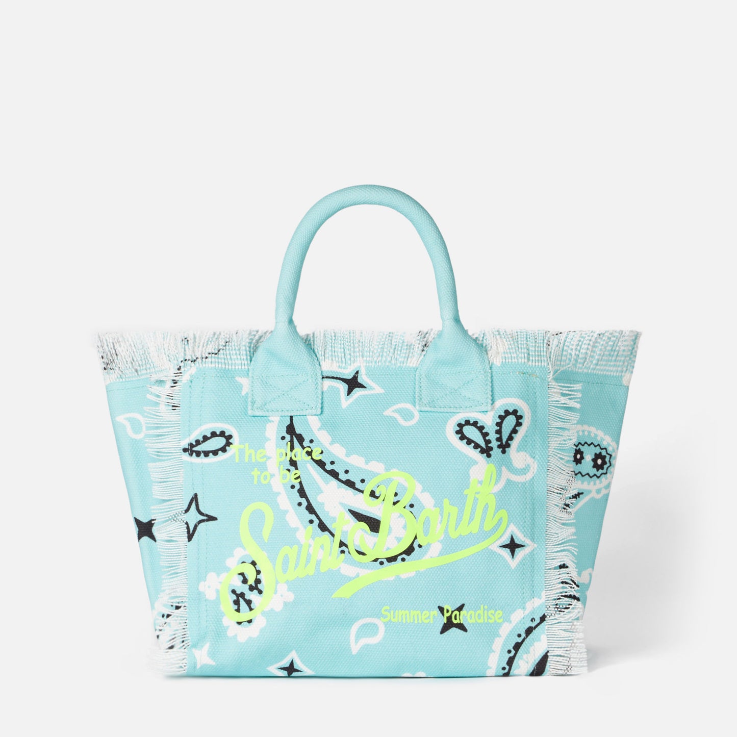 Colette water green cotton canvas handbag with bandanna print