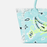 Colette wassergrüne Handtasche aus Baumwollcanvas mit Bandana-Print