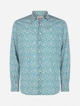 Man muslin cotton Sikelia shirt with palms print