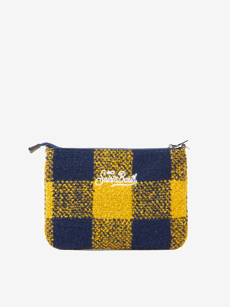 Pouch a tracolla Parisienne in lana con motivo check giallo