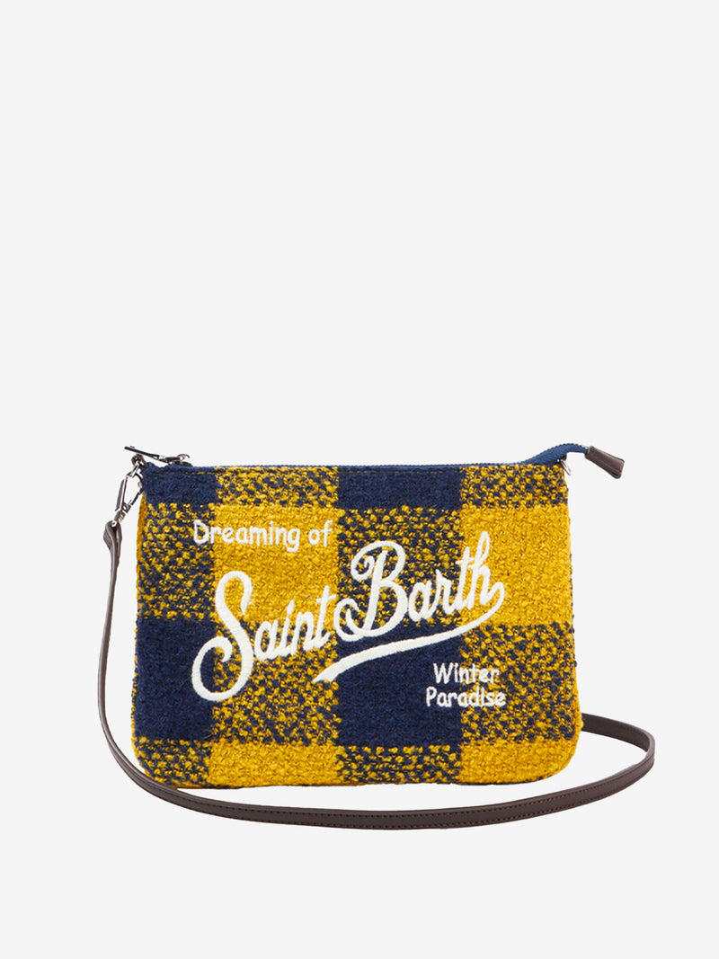 Pouch a tracolla Parisienne in lana con motivo check giallo