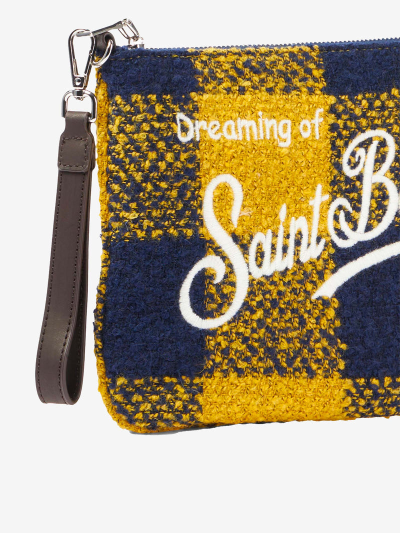 Pouch a tracolla Parisienne in lana con motivo check giallo