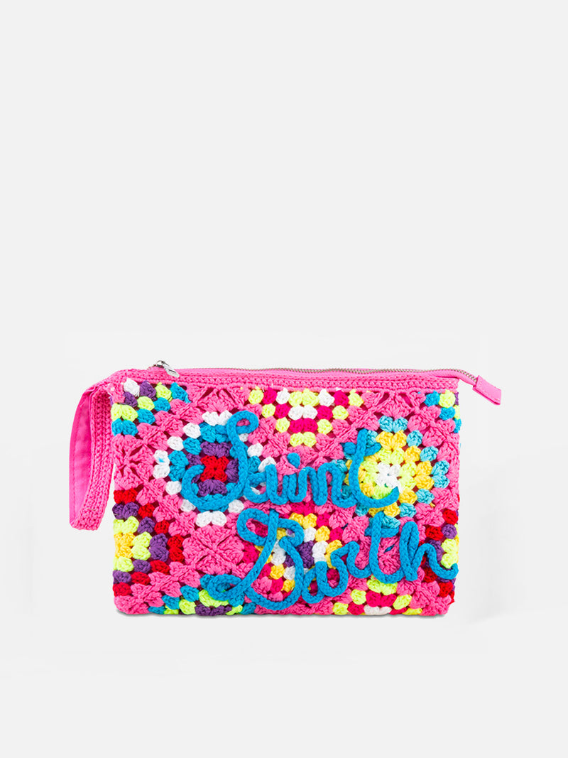 Pouch Parisienne rosa crochet con ricamo Saint Barth