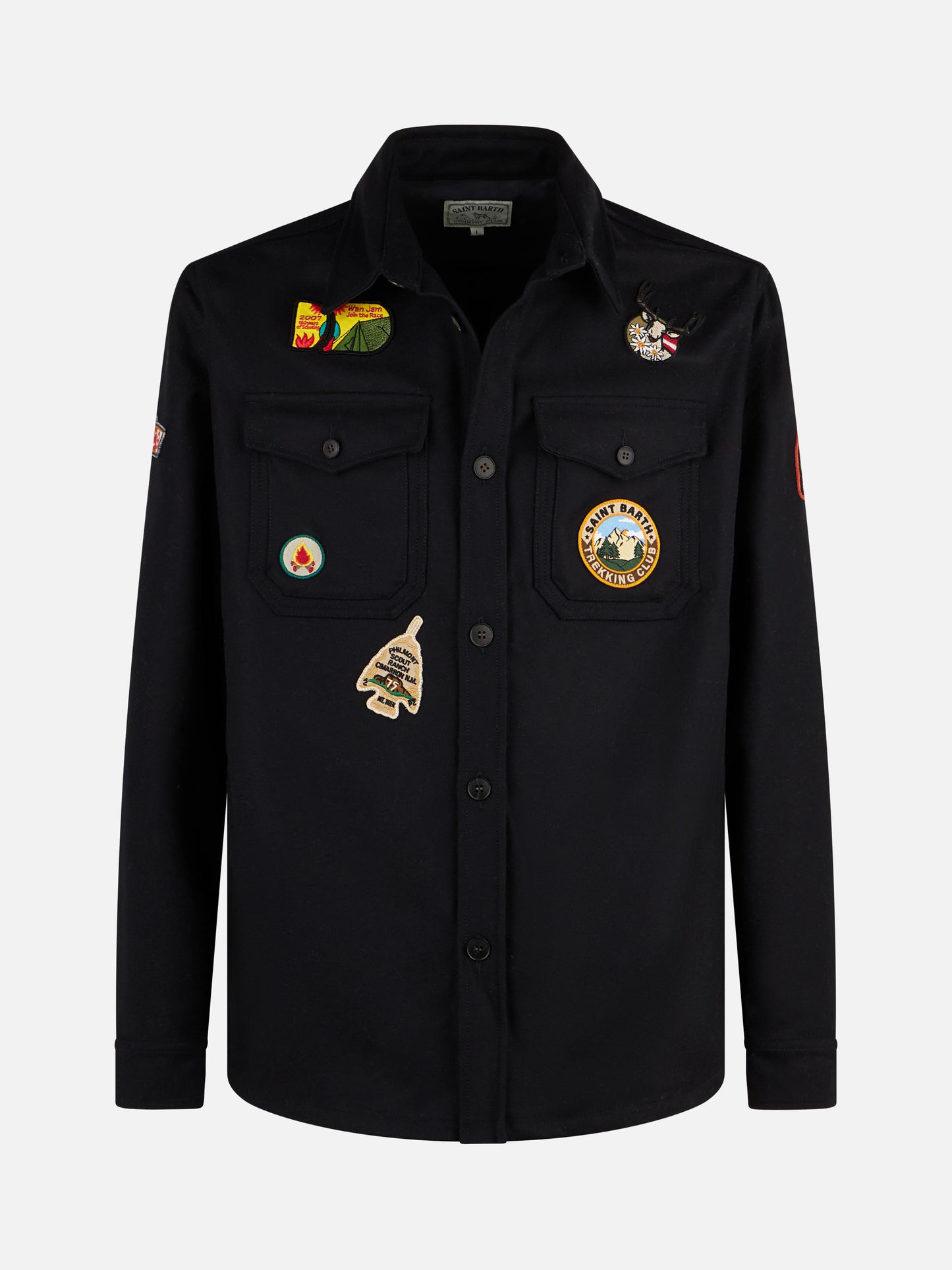 Man wooly blue overshirt with pockets and patches - MC2 Saint Barth