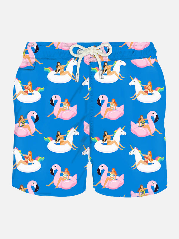 Herren-Badeshorts aus leichtem Stoff mit Sommermädchen-Print