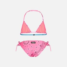 Girl triangle bikini with fluo pink bandanna print