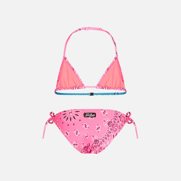 Triangel-Bikini für Mädchen mit Bandana-Print in Neonrosa