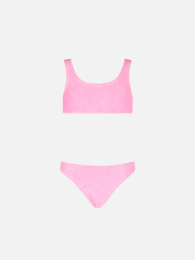 Bikini da bambina a bralette rosa crinkle 
