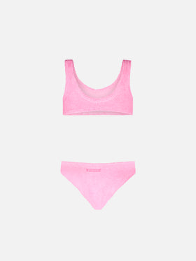 Bikini da bambina a bralette rosa crinkle 