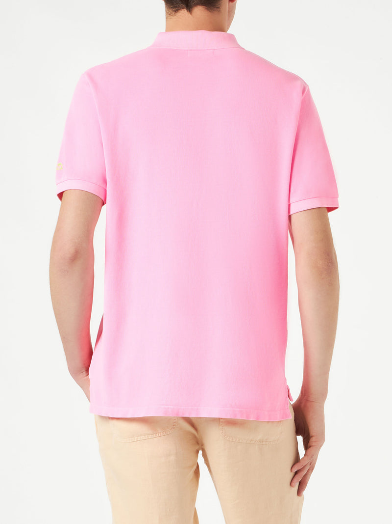 Pink piquet polo with St. Barth logo and vintage effect