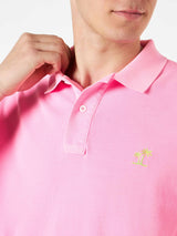 Pink piquet polo with St. Barth logo and vintage effect