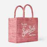 Vanity pink raffia bag with Saint Barth embroidery