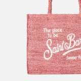 Vanity pink raffia bag with Saint Barth embroidery