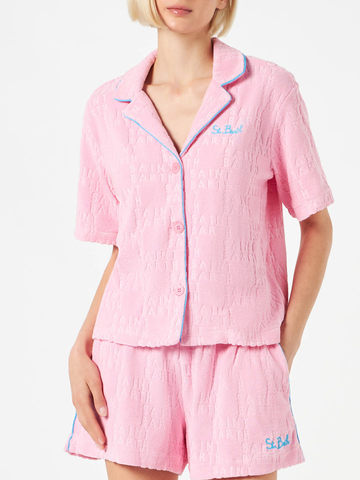 Woman terry embossed shirt with piping