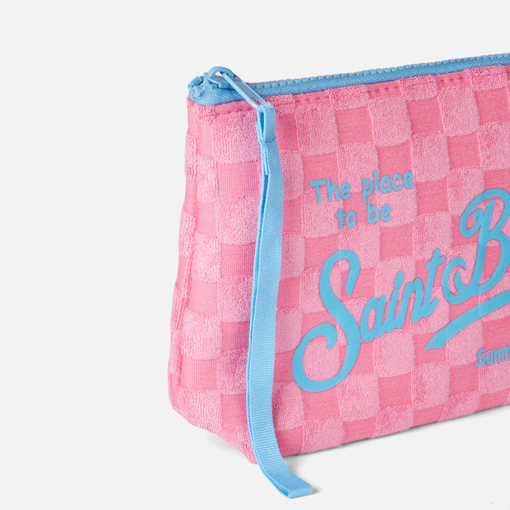 Aline pink terry pochette with check