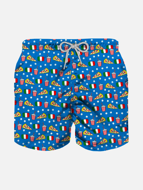 Jungen-Badeshorts aus leichtem Stoff mit Pizza-Print