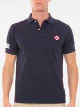 Blue piquet polo with St. Barth check logo