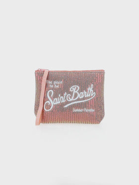 Aline pink sequinned pochette with embroidered logo