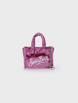 Pink chenille fabric Key Holder with logo embroidery