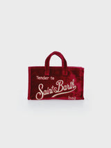 Burgundy velvet Phone Bag with Saint Barth logo embroidery