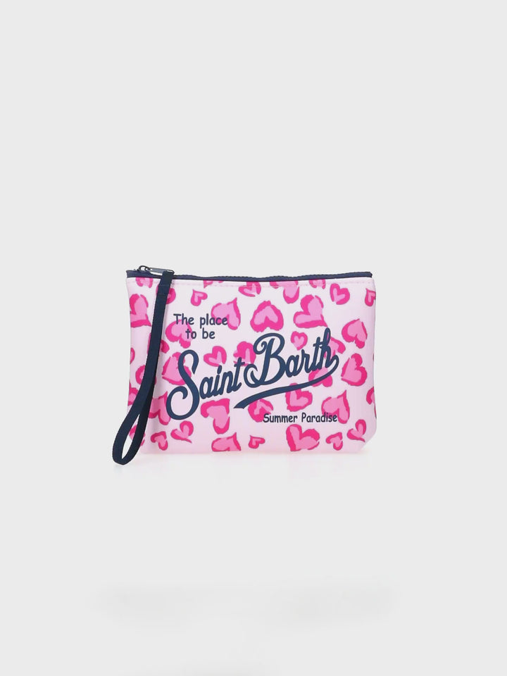 Aline scuba pochette with heart animalier print