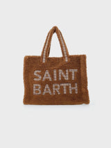 Borsa morbida in peluche marrone con logo a scacchi Saint Barth