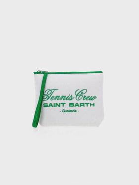 Weiße Piquet-Pochette „Aline“ mit Tennis Crew Saint Barth-Stickerei