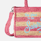 Borsa Colette in rafia a righe bianche e rosa