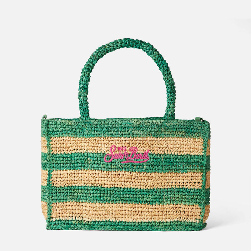 Colette raffia handbag with white and green stripes