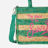 Colette raffia handbag with white and green stripes