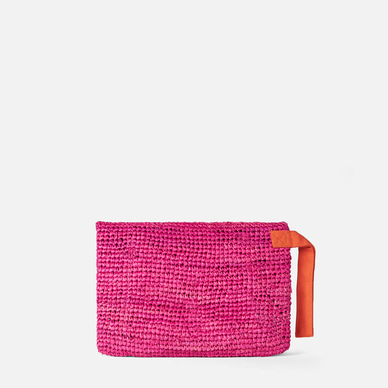 Pouch in rafia fucsia con ricamo Saint Barth