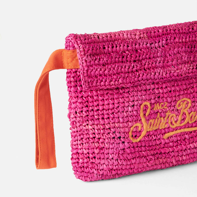 Pouch in rafia fucsia con ricamo Saint Barth