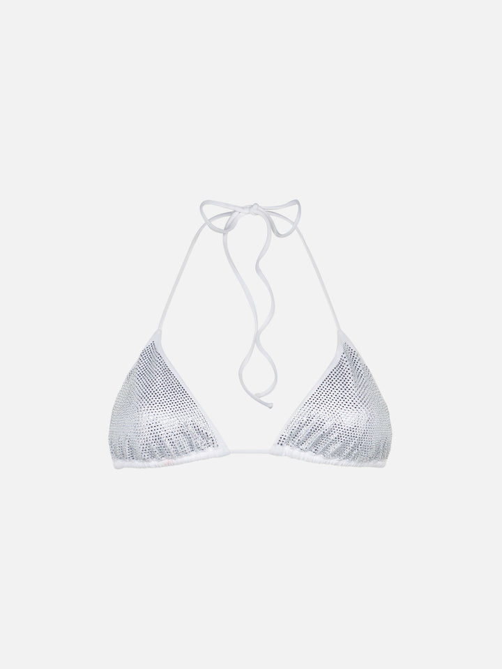 Woman triangle top swimsuit with silver strass