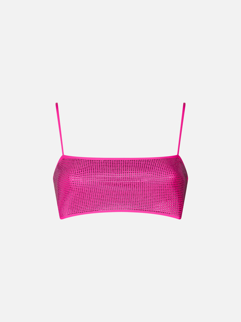 Top donna a fascia fucsia con strass