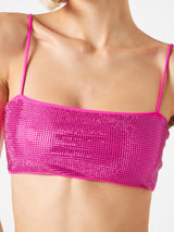 Woman bandeau fuchsia top with rhinestones