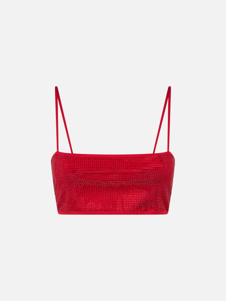 Top donna a fascia rosso con strass
