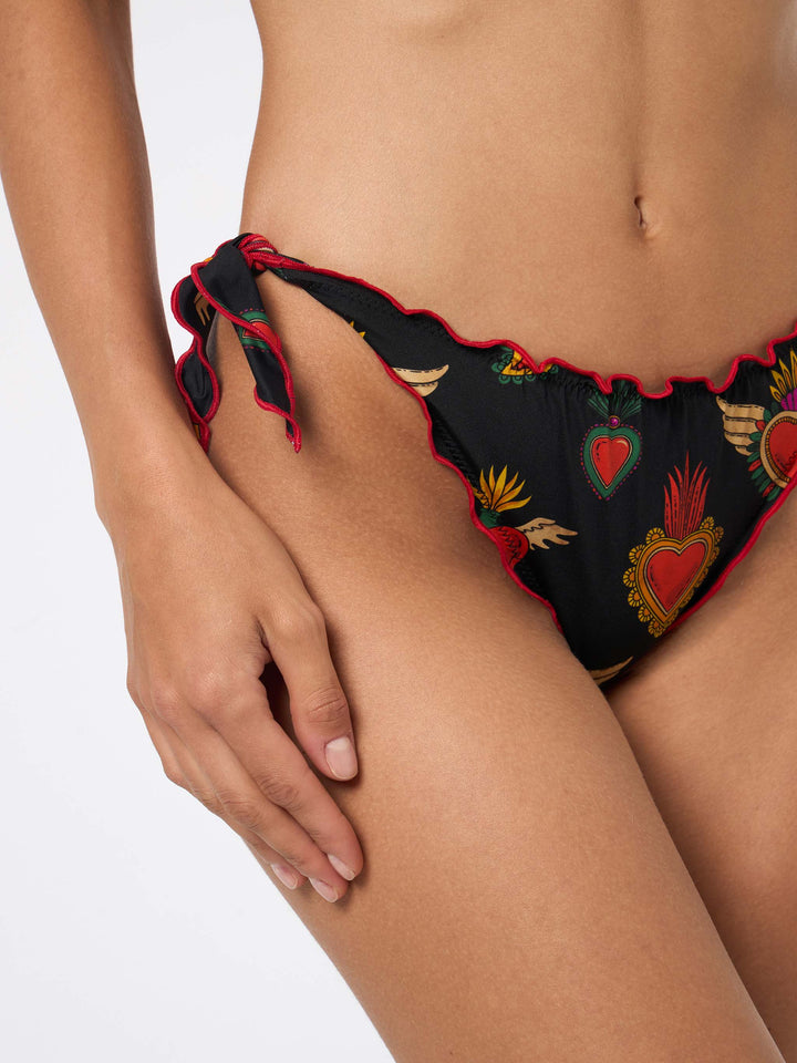 Woman cheeky swim briefs with sacred heart print - MC2 Saint Barth
