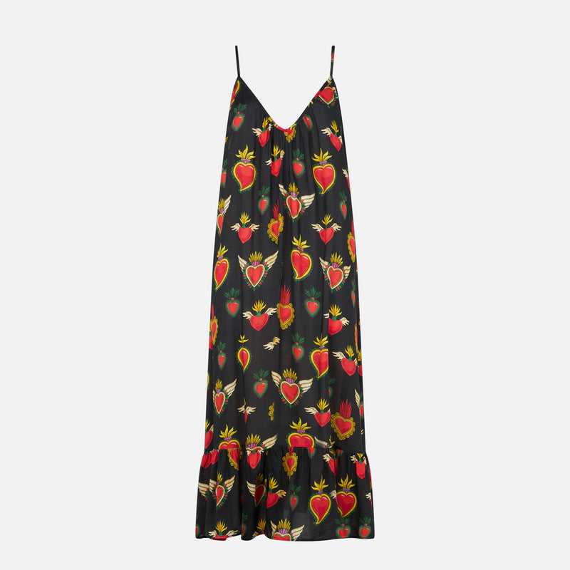 Secret heart print gown with shoulder straps