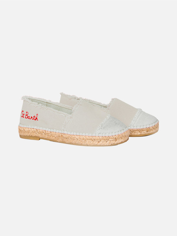 Espadrillas beige in tela con ricami