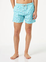 Bequeme Herren-Badeshorts aus leichtem Stoff mit Seestern-Print