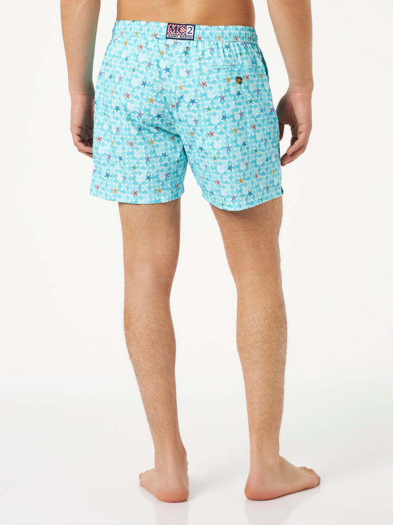 Bequeme Herren-Badeshorts aus leichtem Stoff mit Seestern-Print