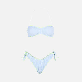 Damen-Bandeau-Bikini aus Seersucker mit Streifendruck
