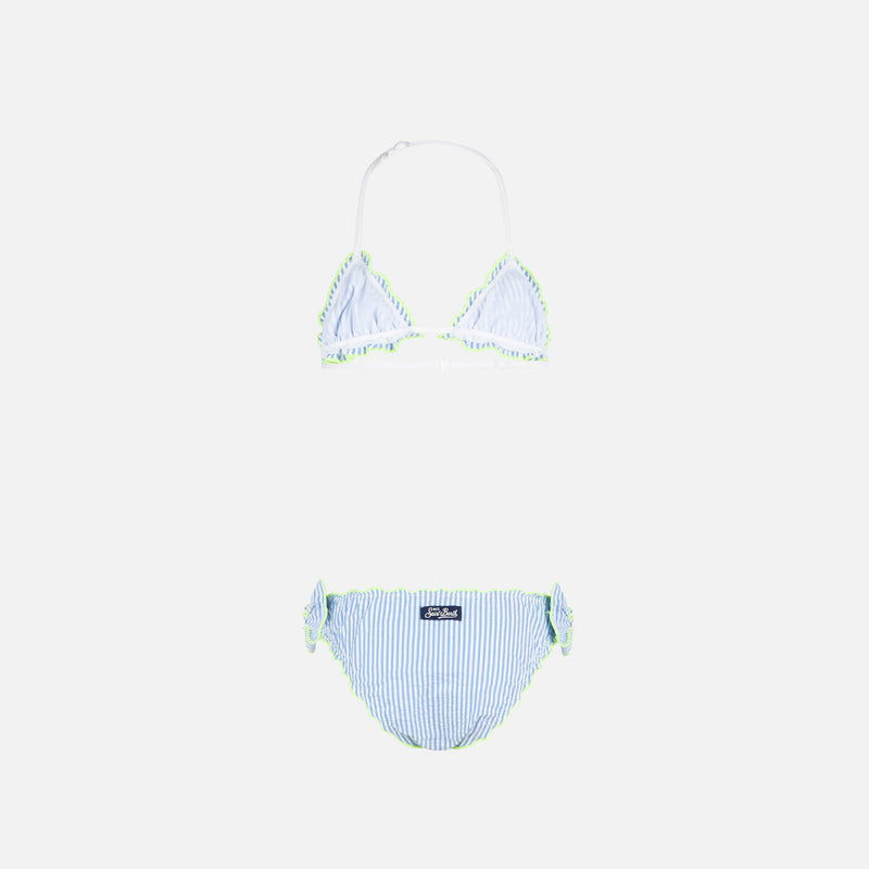 Girl triangle seersucker bikini with stripes