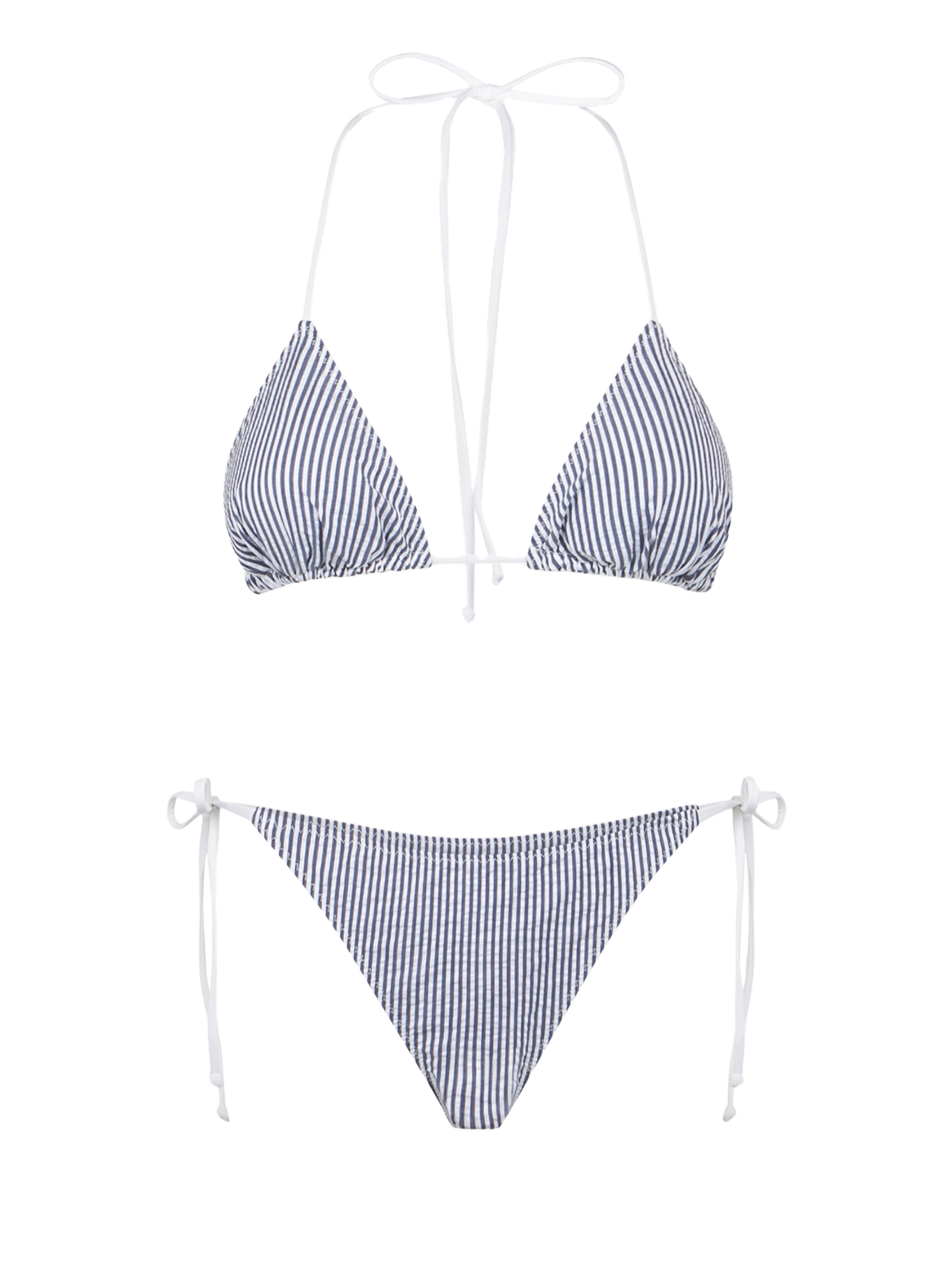 Bikini da donna a triangolo in seersucker con stampa a righe
