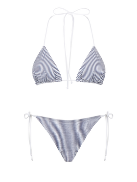 Bikini da donna a triangolo in seersucker con stampa a righe