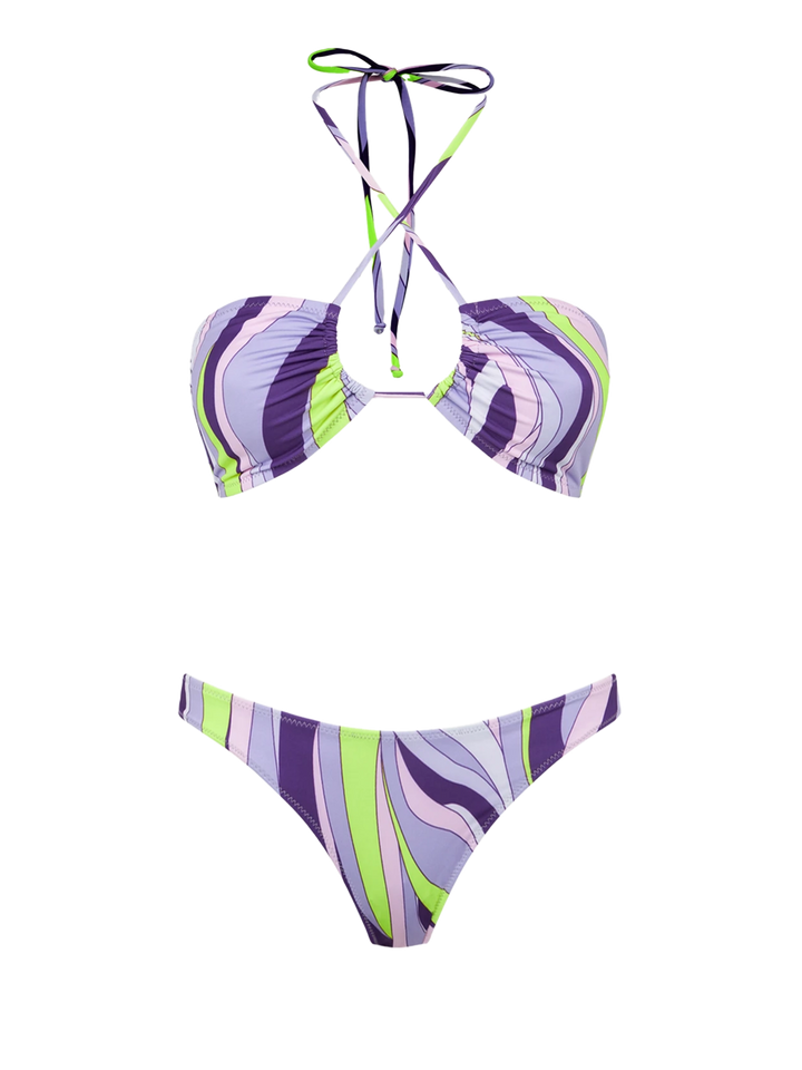Bandeau-Bikini für Damen mit Shape-Wave-Print