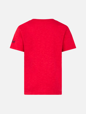 red boy's t-shirt shark rider St Barth print